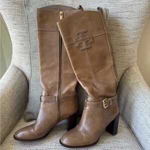Tory Burch Grey Heeled Boots with Buckle Straps
